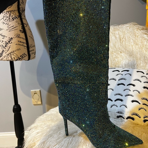 INC International Concepts Sparkling Green Heeled Boots - Picture 2 of 4